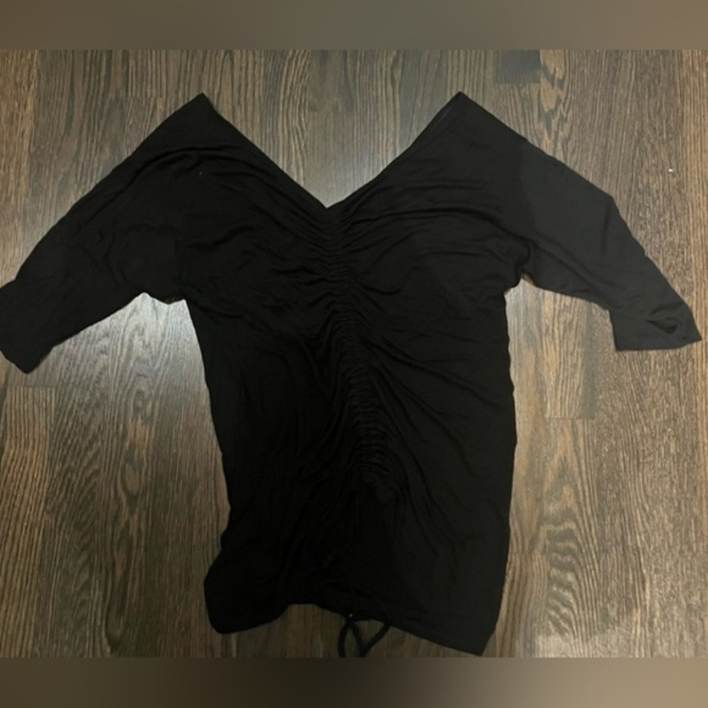 Vintage Y2K Gap V Neck Women’s Black Top Ruched Ruching Cinched Waist — small